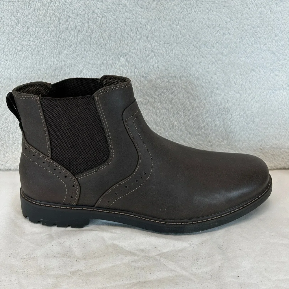 Mens‎ Dark Brown Chelsea Ankle Boots Wingtip Brogue Detail Lug Sole Size 13 New